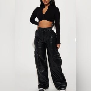 Fashion Nova Black Faux Leather Joggers